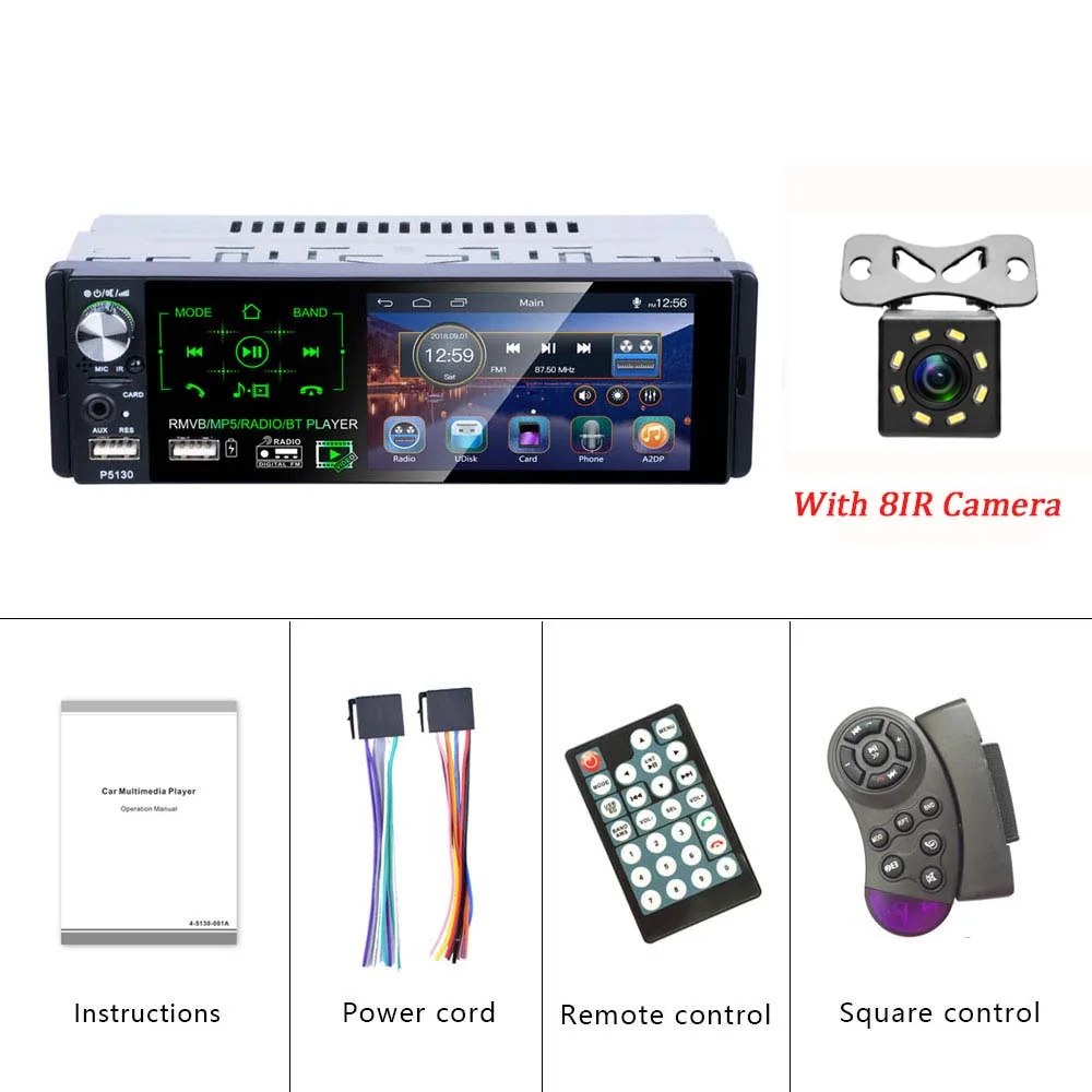 With 8IR Camera Автомагнитола Hikity 1 Din, автомагнитола, 4,1 дюйма, сенсорный экран, автомобильный стерео Мультимедийный MP5 плеер, поддержка RDS, Bluetooth, FM, двойной USB, микрофон - Цвет: With 8IR Camera