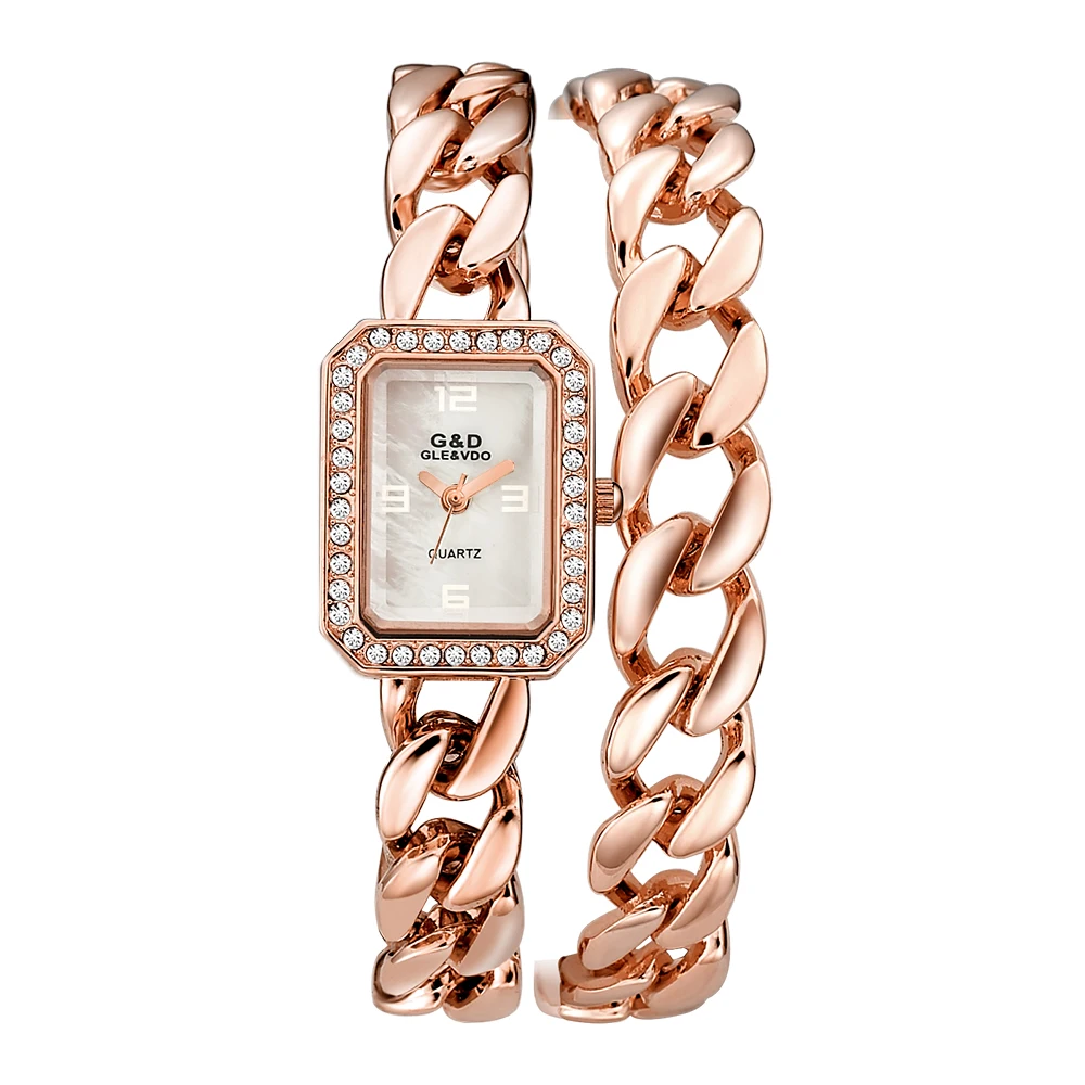 

New G&D Women's Bracelet Watches Rose Gold Top Brand Luxury Crystals Laides Wristwatch Quartz Watch relogio feminino reloj mujer