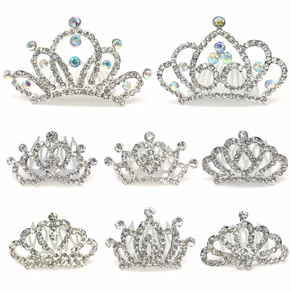 Girl Hair Accessories Gorgeous Pretty Rhinestone Tiara Crown Exquisite Headband Comb Pin Party Wedding Bridal Birthday gift 2pcs | Детская