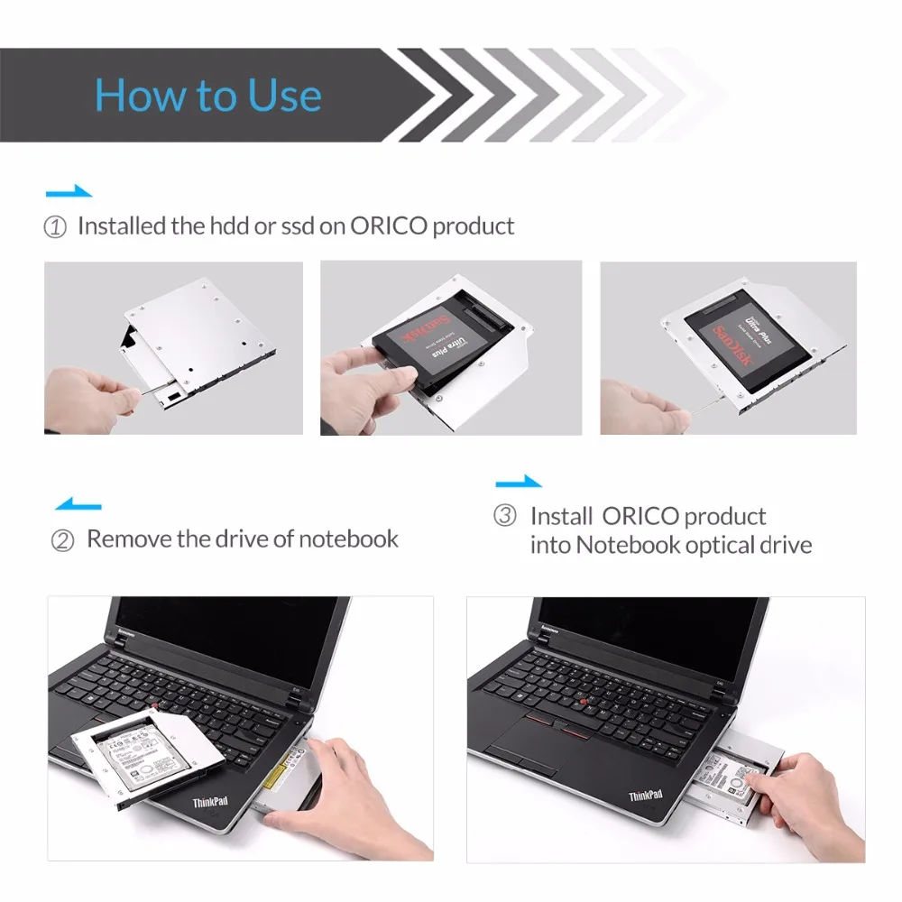 ORICO L95SS CD-ROM пространство для SATA III жесткий диск 2.5 внутренний hdd caddy Корпус