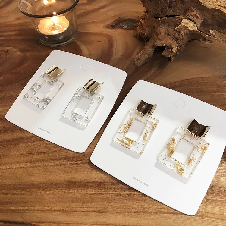 HUANZHI 2019 Gold Foil Luxury Rectangle Hollow Golden Geometric Transparent Elegant Drop Earrings for Women Party Holiday Girl | Украшения