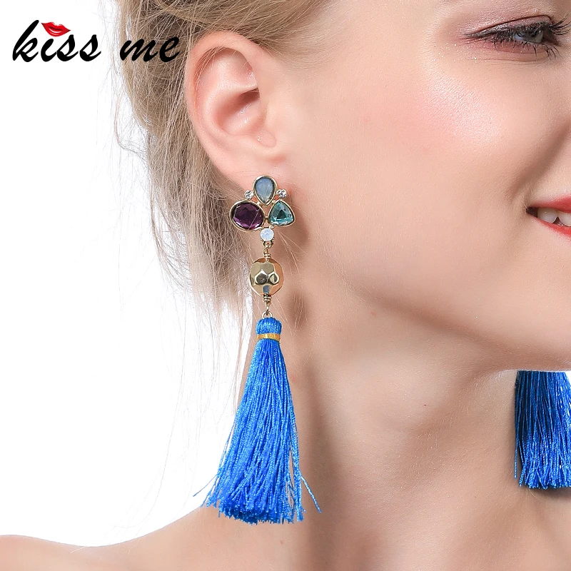 KISS ME Women Tassel Earrings Bohemian New Blue Cotton Thread Fringe Long Drop Ethnic Jewelry | Украшения и аксессуары