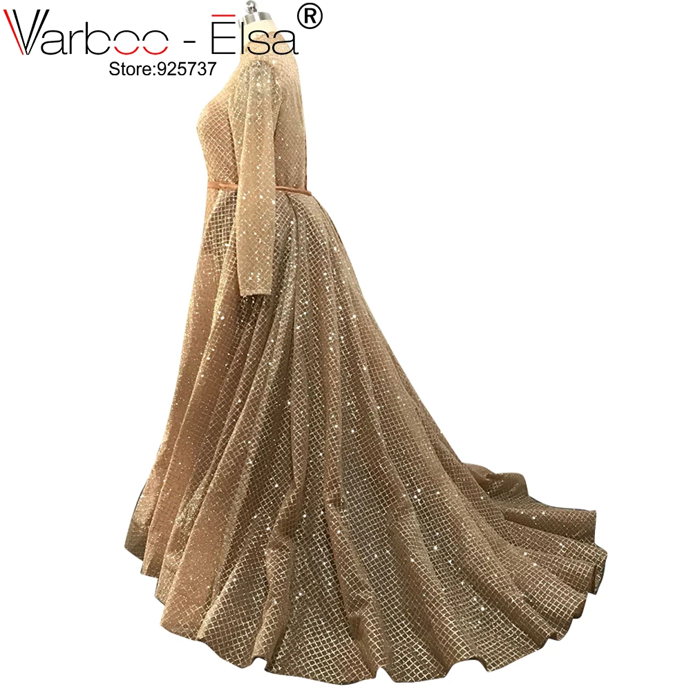 VARBOO_ELSA 2018 золотые блестящие вечерние платья с длинным рукавом Дубай Арабский