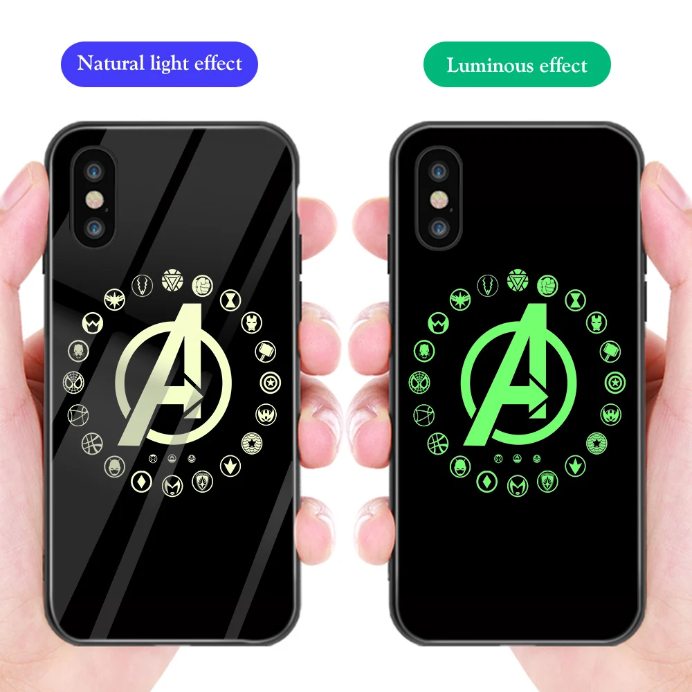 ciciber Phone Case For iphone 11 Pro Max XS MAX X XR Luminou Glass Cover for Iphone 7 8 6 6S Plus Marvel Iron Man Thanos Funda |