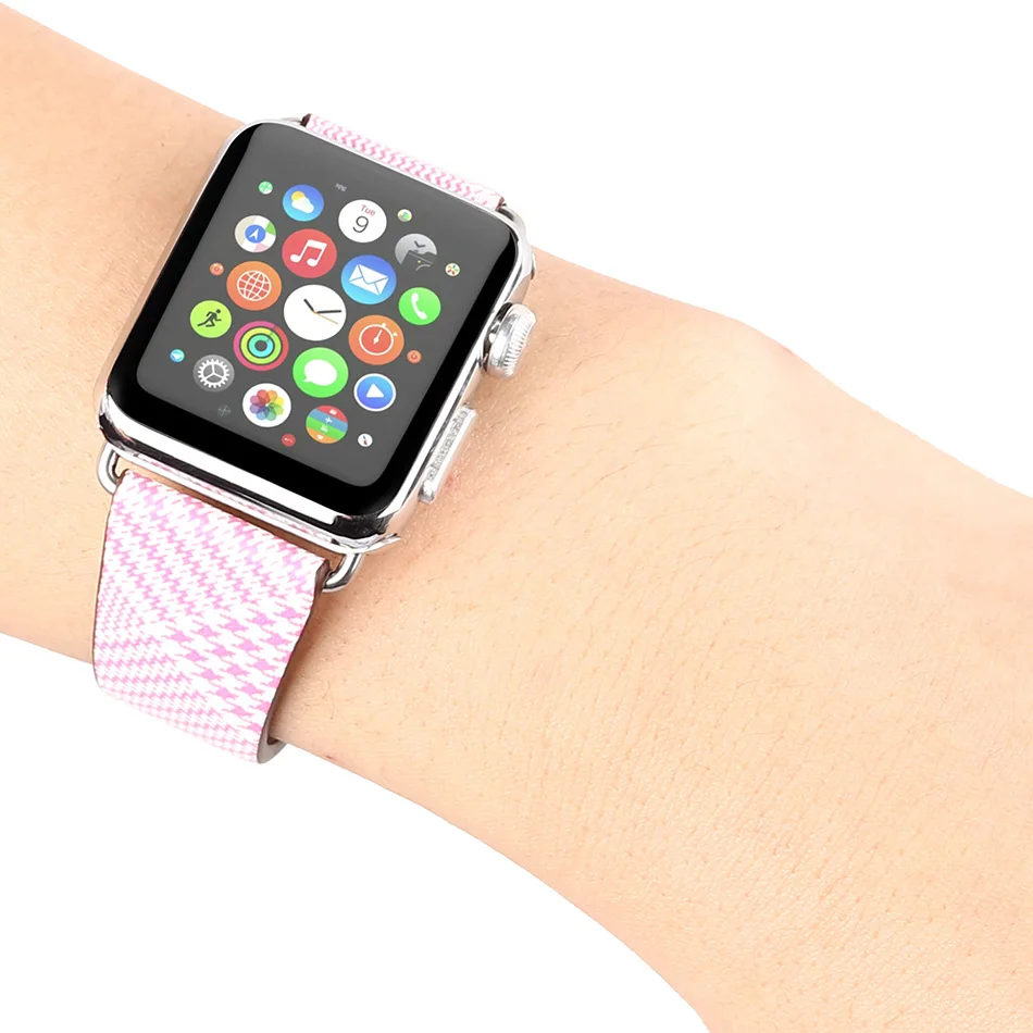 Ремешок из натуральной кожи для Apple Watch Band 42 мм 44 40 женский браслет с узором в виде