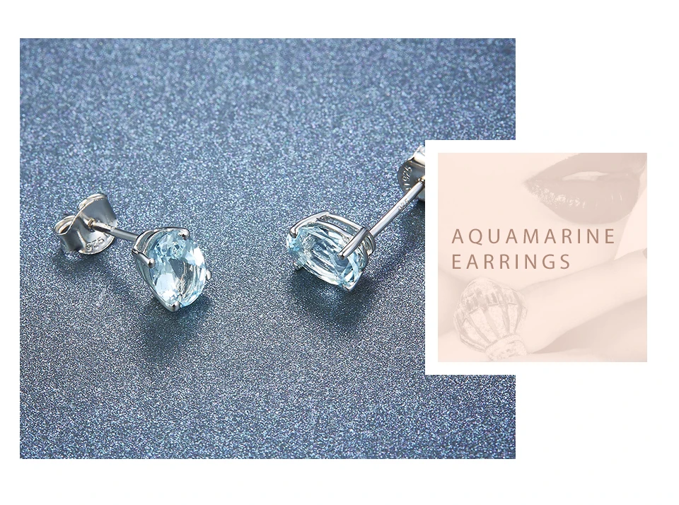 HUTANG женские серьги-гвоздики 1.34ct Натуральный аквамарин твердый 925 пробы Серебряный Синий Драгоценный Камень Изящные элегантные ювелирные изделия для подарка