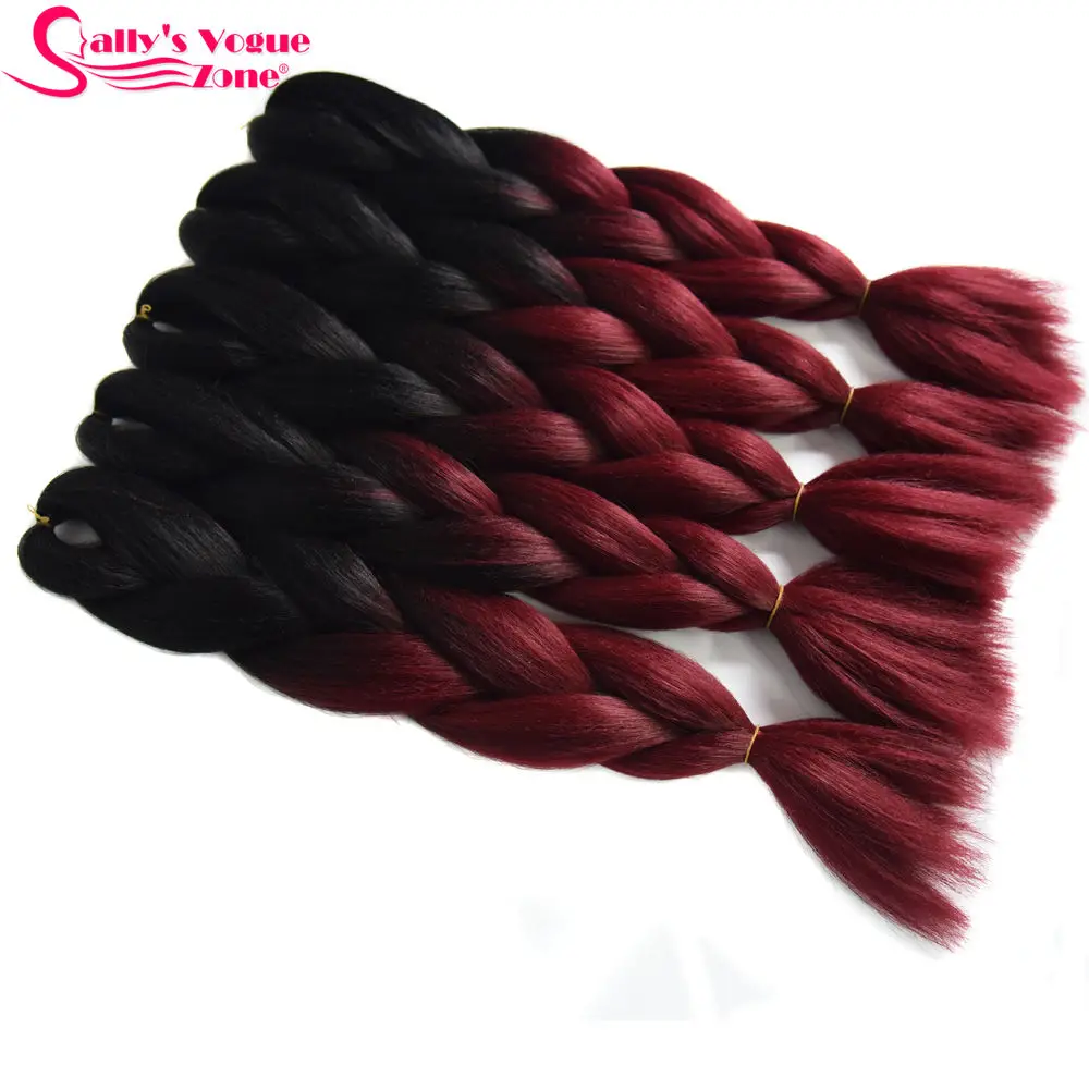 Sallyhair Омбре плетение волос для наращивания 2 тона цвет 1 упаковка 24 дюйма Высокая температура Большие синтетические косы объемные волосы черный