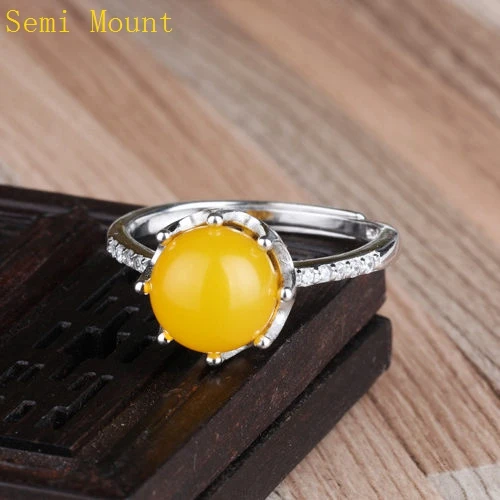 

925 Sterling Silver Ring 7-10mm Pearl or Round Bead Semi Mount Engagement Wedding Ring Fine Jewelry Setting Crystal