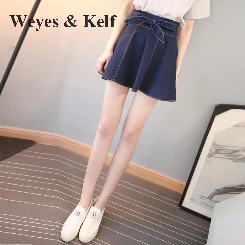 Повседневные однотонные летние мини юбки Weyes & Kelf Женская юбка с высокой талией