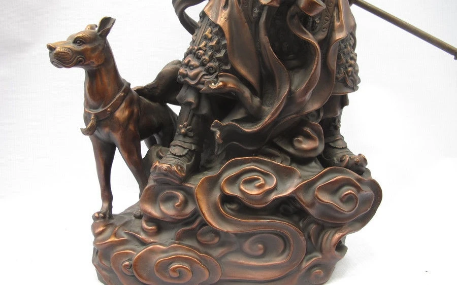 Бесплатная доставка Китайская красная бронза медная миф собака три глаза Ян