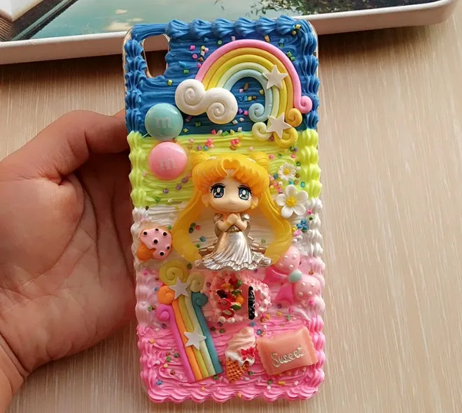 Новинка, чехол для iphone X, 8, 7, 6, 6s plus, DIY, 3D, Сейлор Мун, чехол для телефона, для iphone 8, 7/6, 6s plus, ручная работа, кремовый, конфетный чехол, подарок для девочки