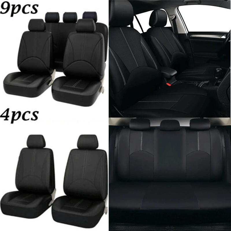 Черный Универсальный роскошный автомобильный чехол из искусственной кожи на 5