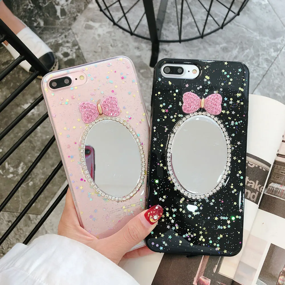 Роскошный зеркальный чехол для телефона IPHONE XR X XS MAX 8 PLUS с милым сердечком
