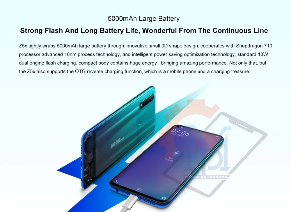 Мобильный телефон vivo Z5x, 6,53 дюймов, экран, 4 Гб ОЗУ, 64 Гб ПЗУ, Восьмиядерный процессор Snapdragon710, Android 9, 5000 мАч, смартфон с функцией распознавания лица