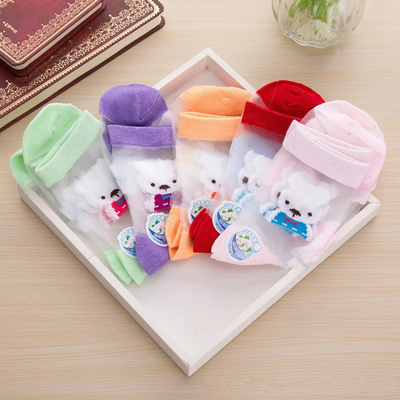 

12 Pairs/Lot Girls Socks for Children Kids Mesh Style Baby Girl Bear Socks with Elastic Lace Cartoon Summer Wholesale