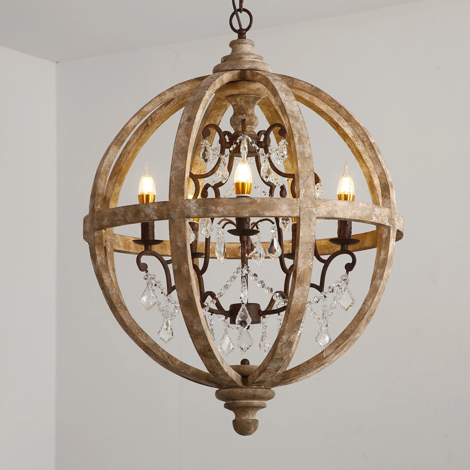 ECOLIGHT Vintage Chandelier Lighting K9 Crystal Decor Wood Retro Lamp for Coffee Bar Dining Room E12/E14 | Освещение