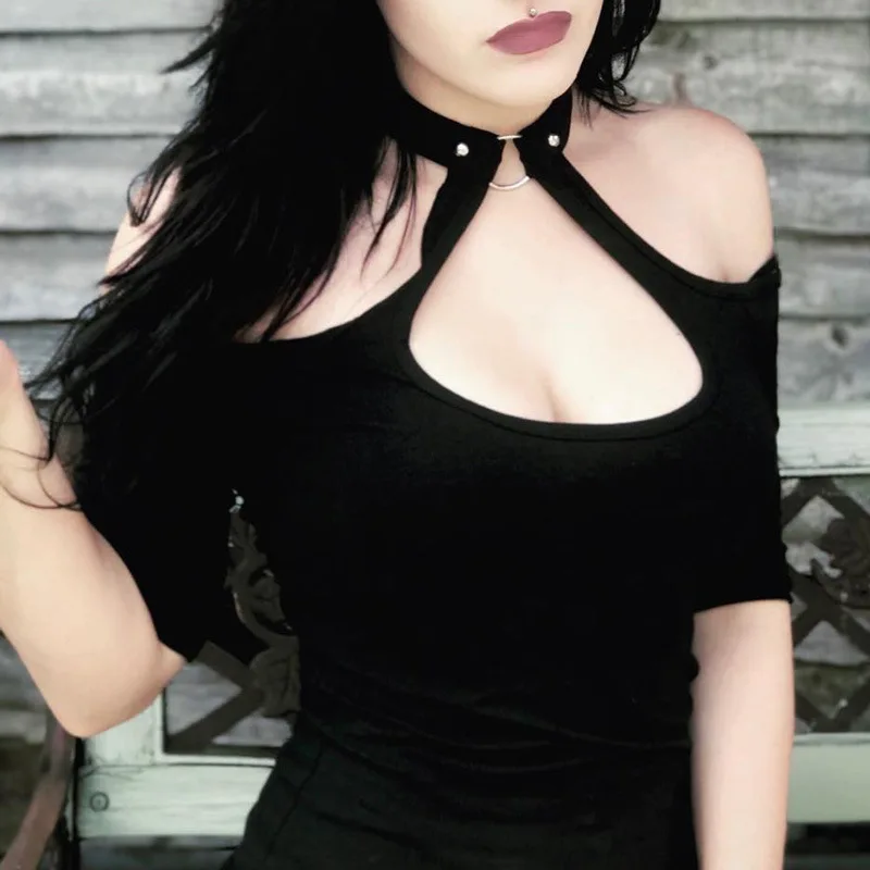 Новинка 2019 женские футболки сексуальные готические черные летние тонкие простые