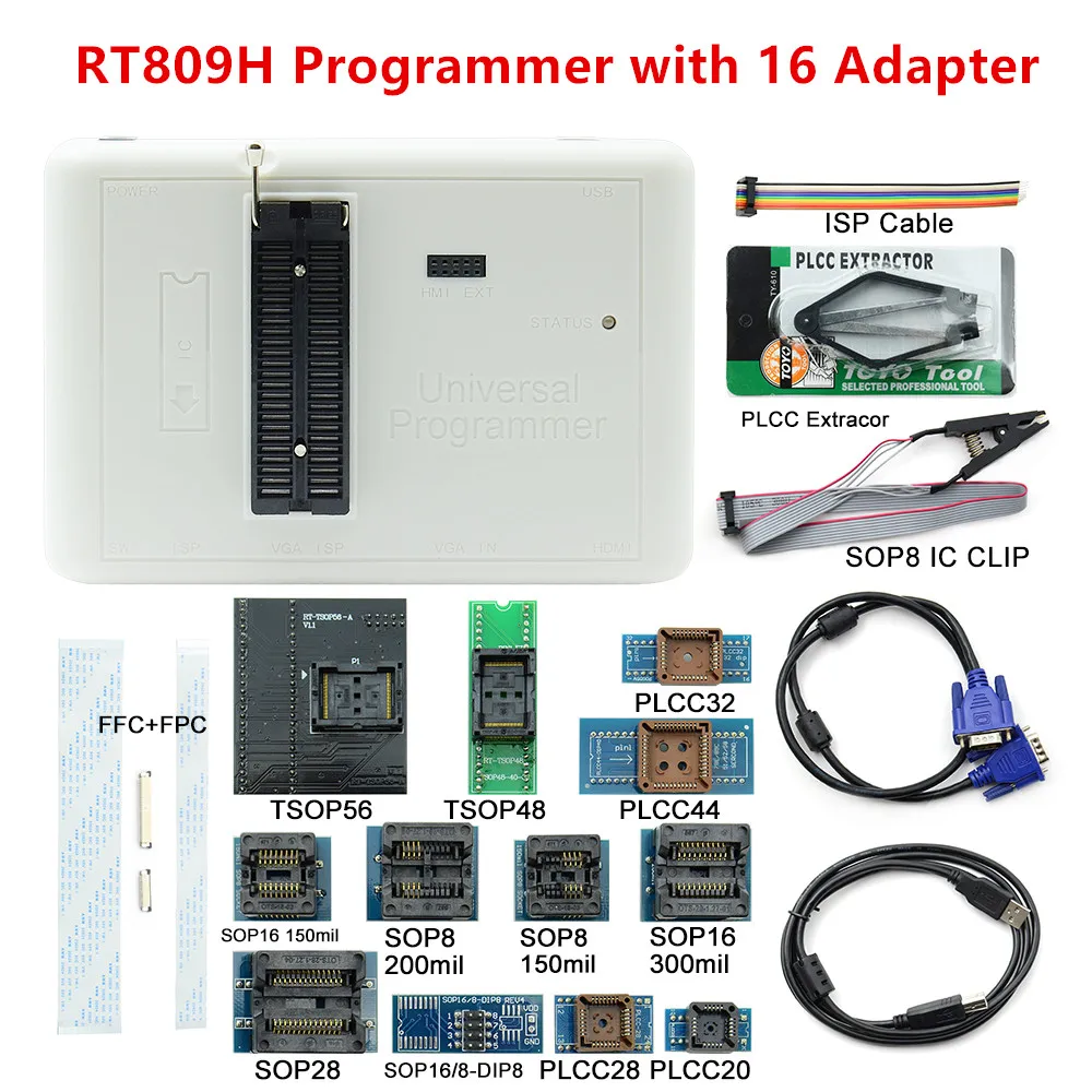 Sinstar новейшее программное обеспечение RT809H+ 16 адаптеров emmc-nand FLASH чрезвычайно быстрый Универсальный программатор
