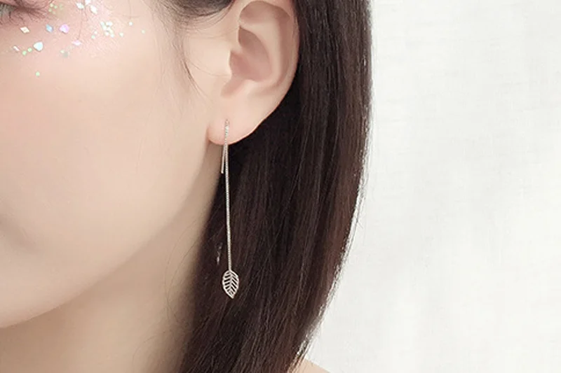 New Arrival Long Tassel Simple Silver Leaves Charms Drop Earrings for Women Girls Fashion Elegant Dangle 2019 Wholesale | Украшения и