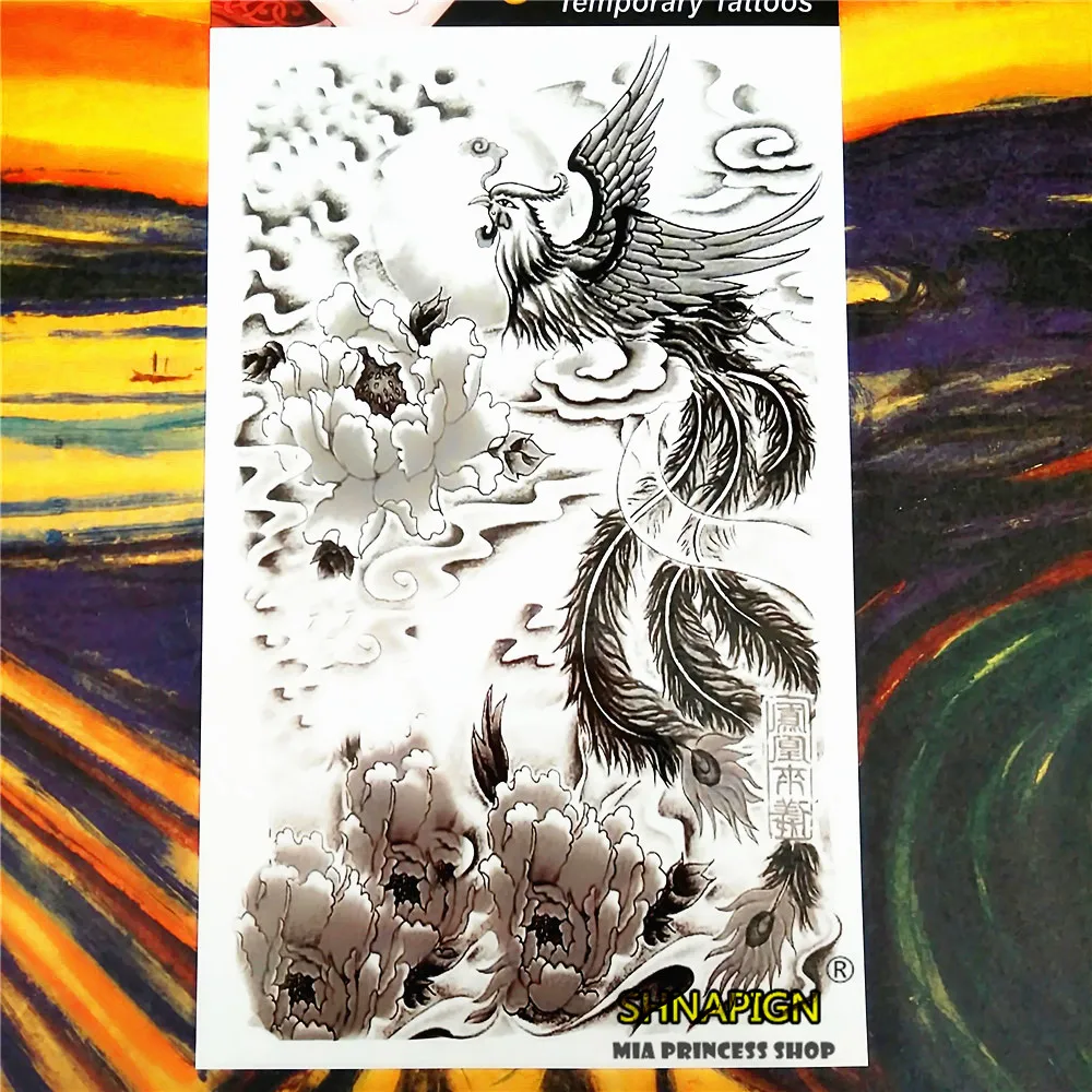 SHNAPIGN черный Феникс Временные татуировки боди арт 12*20 см флэш стикер s