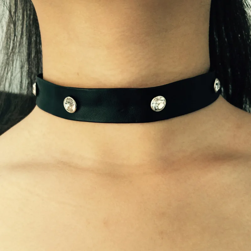 Новинка 2016 панк ожерелье искусственная кожа инкрустированный чокер со стразами