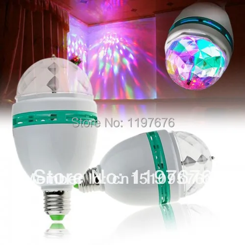 

DHL Free shipping 3W AC85-265V E27 E26 B22 RGB LED Bulb Auto Rotating for Dancing room party decoration RGB LED Light