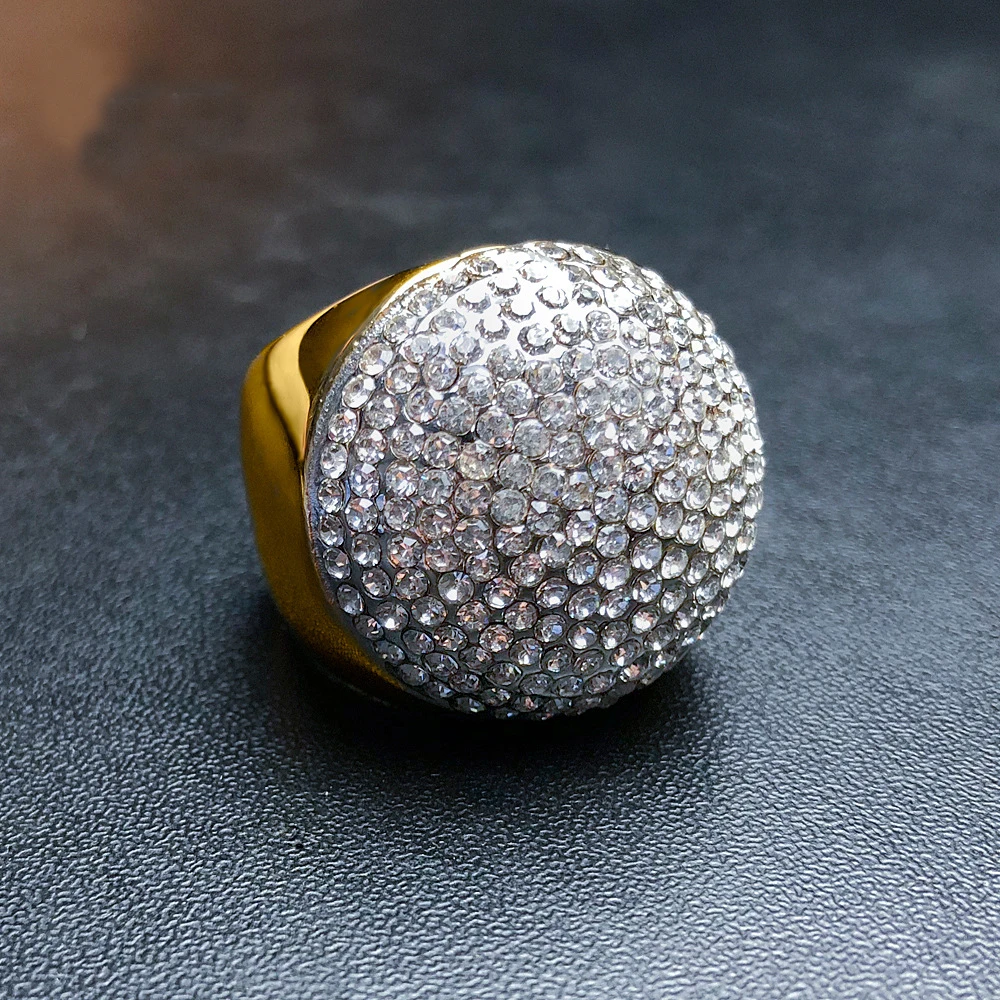 Хип хоп CZ камень паве Bling Ice Out тяжелые Крупные круглые кольца золотого цвета из
