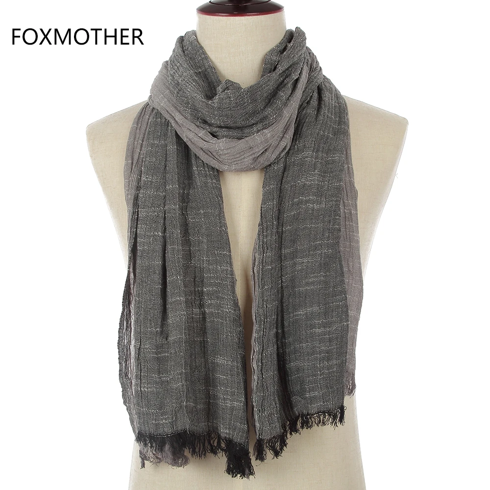 FOXMOTHER роскошный брендовый Модный осенне-зимний мягкий серый хаки лоскутный хлопковый шарф с бахромой для мужчин