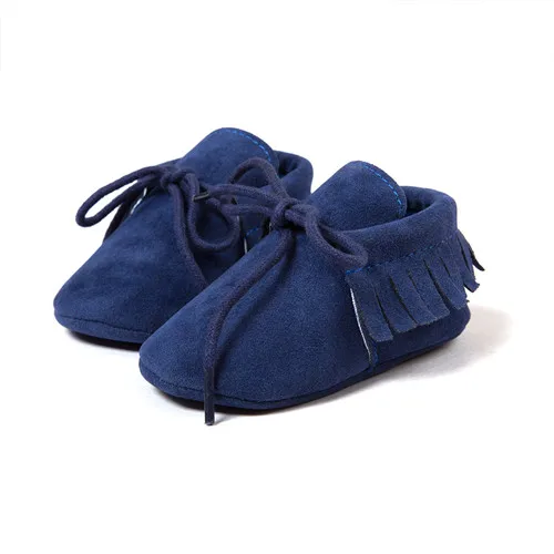 blue Искусственная кожа, для новорожденных для маленьких мальчиков и девочек; Мягкие Мокасины обувь Bebe бахрома мягкая подошва во-первых ходунки для малышей в Стиле Лолита; туфли на шнуровке; обувь для колыбельки - Цвет: blue