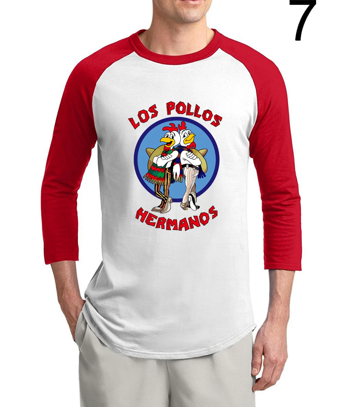 Breaking Bad LOS POLLOS Hermanos, футболка, куриные братья, лето,, 3/4 рукав, футболка, хлопок, реглан, Мужская футболка - Цвет: red white