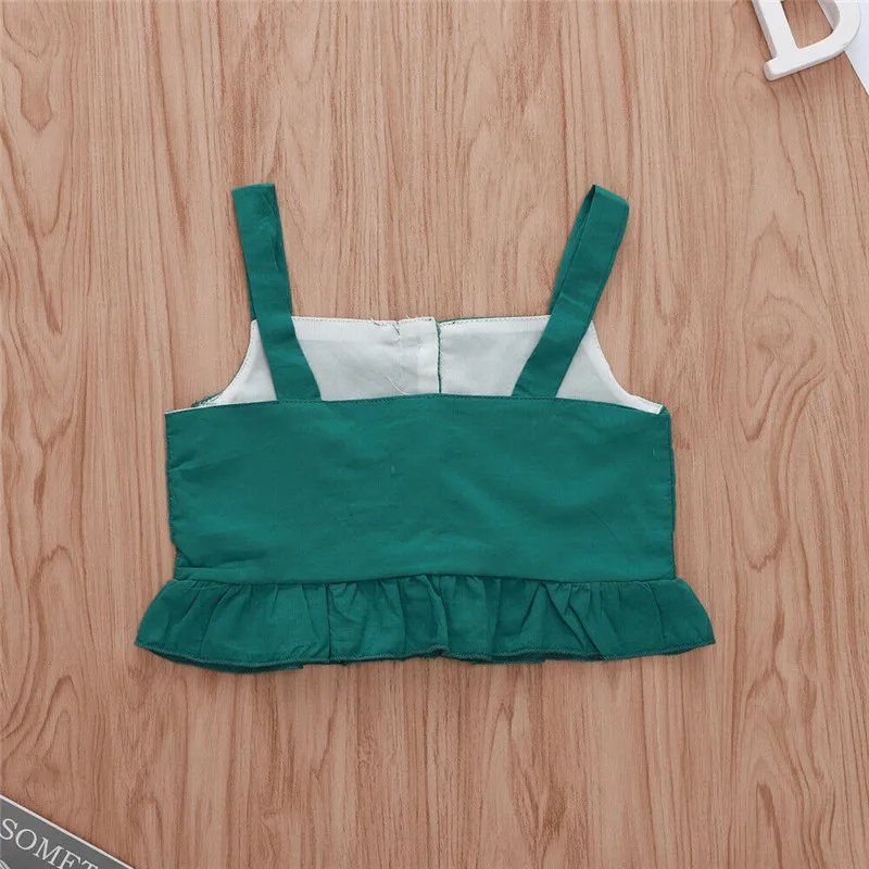 Летняя одежда для девочек 1-5 лет с зеленым лесом и цветочным принтом модные майки