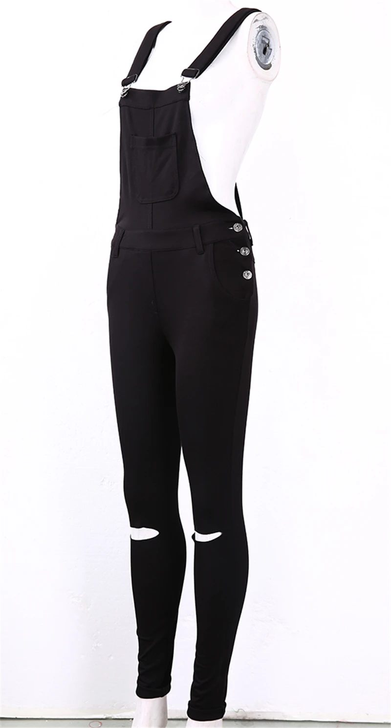 Женский комбинезон с дырками черный карманами осень 2017|rompers womens jumpsuit|women jumpsuitromper