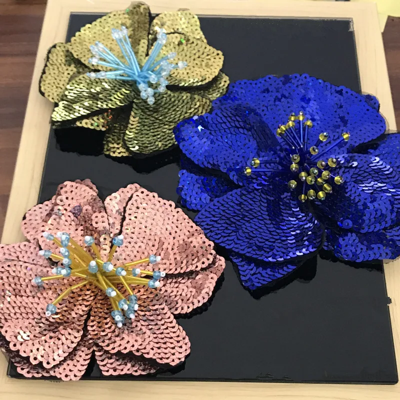 Патчи с блестками цветочные вышитые бисером нашивки для одежды вышивка вышитая