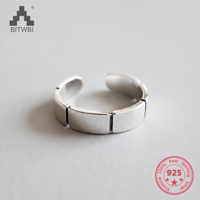 

100% S925 Sterling Silver Fashion Retro Geometric Piece Ring Women Fine Jewelry