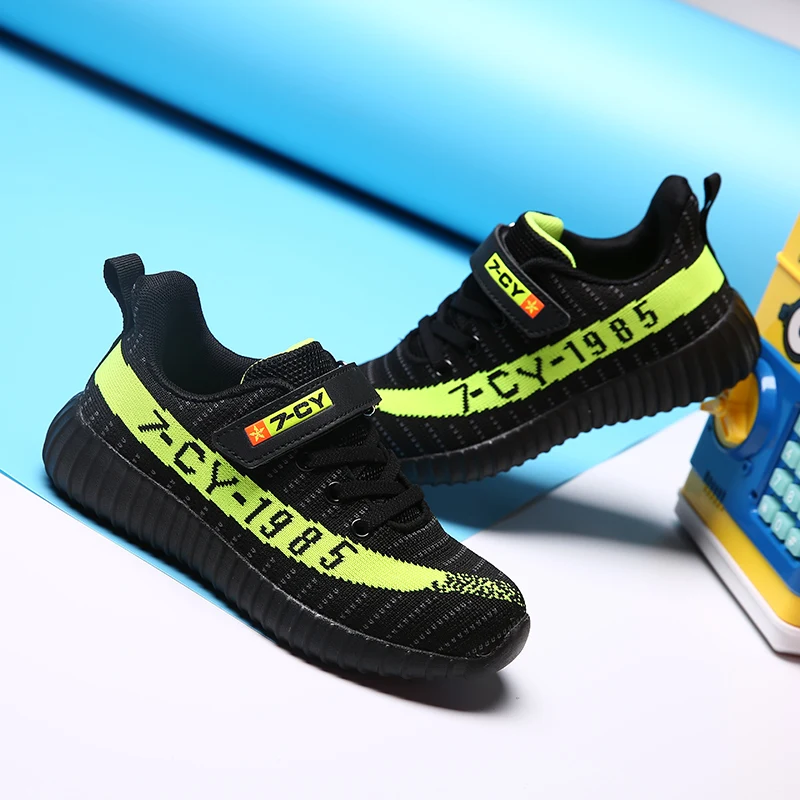 Hook &amp Loop Kids Running Shoes Breathable Mesh Ultra Light Weight Boys Girls Sneakers Striped Letters Children Casual | Детская