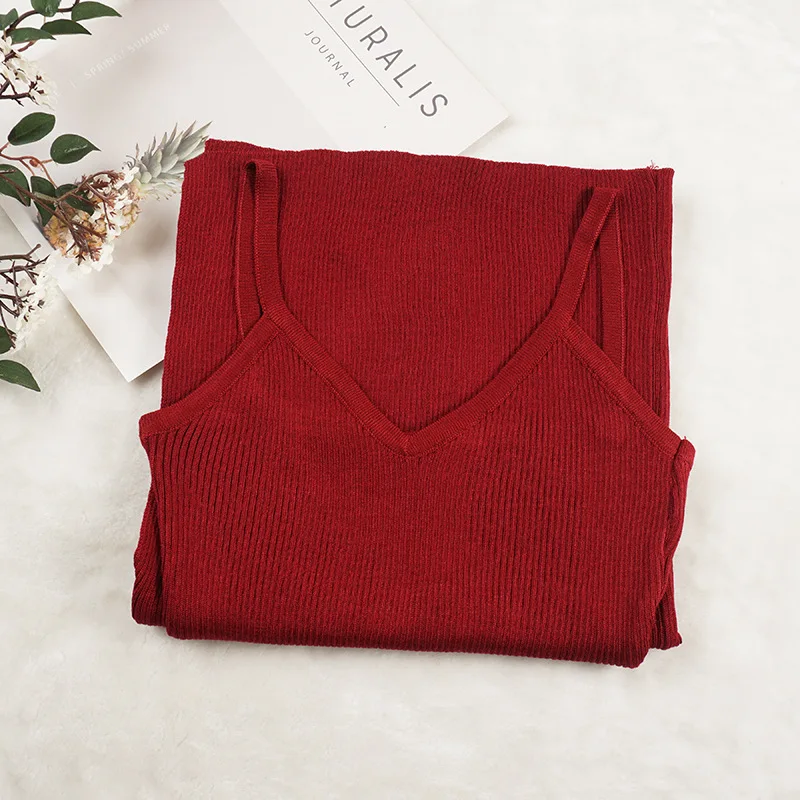 2019 New Women Spaghetti Strap Dresses Sexy Split V-Neck Long Knitted Dress Female Sleeveless Bodycon Tank Vestidos | Женская одежда