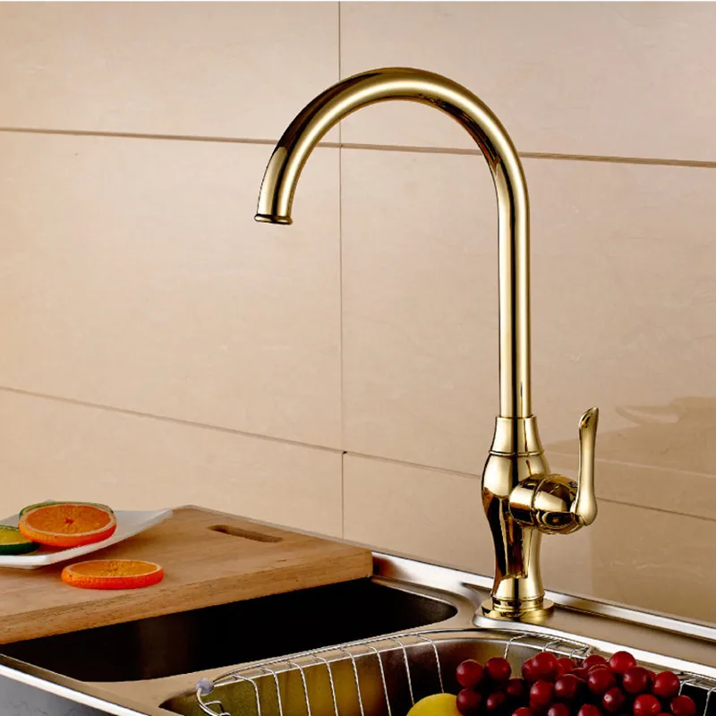 

Hot selling Solid brass golden kitchen faucet with single handle gold kitchen sink faucet by 360 degree rotation brass faucet