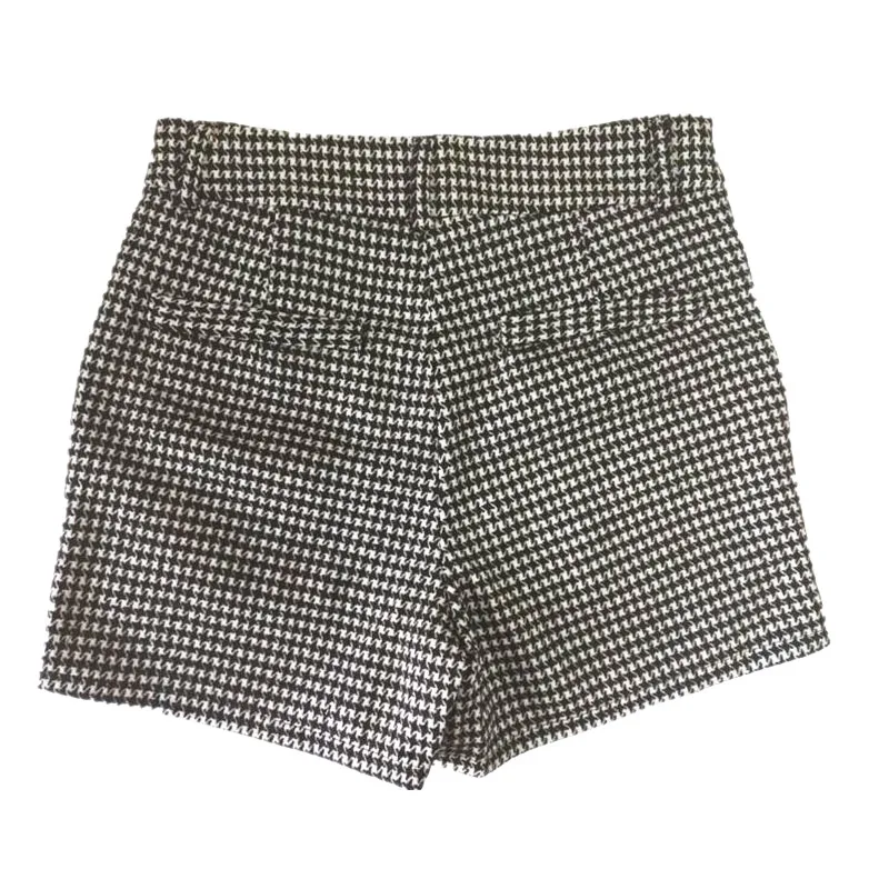 Summer Autumn Women Shorts Mid Waist Houndstooth Casual Woolen LY61 Женская одежда