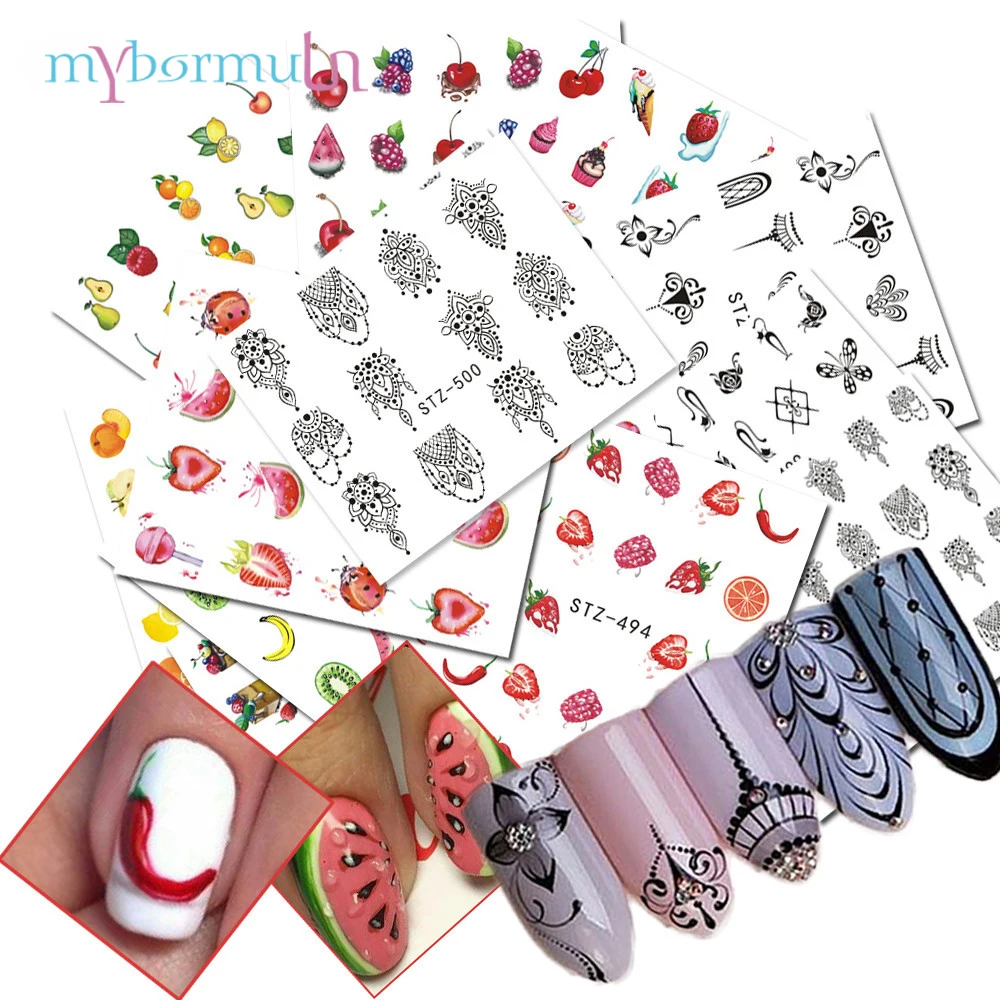 MYBORMULA 12 шт. фрукты/Торт/черный сексуальное изображение Набор наклеек для нейл