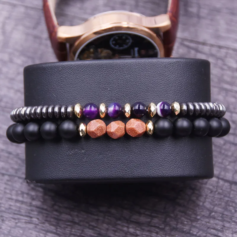 Мужской браслет из гематита 2 шт./компл. Уникальные Подвески украшения бисера