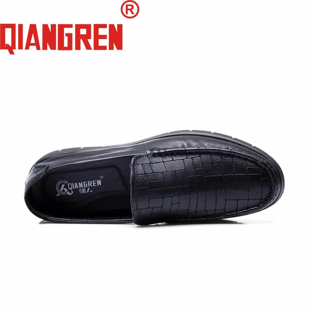 QIANGREN Military Brand Men's Spring Genuine Leather Black Loafers Casual Shoes Male Cow Fashion Leisure TPU Sole | Обувь