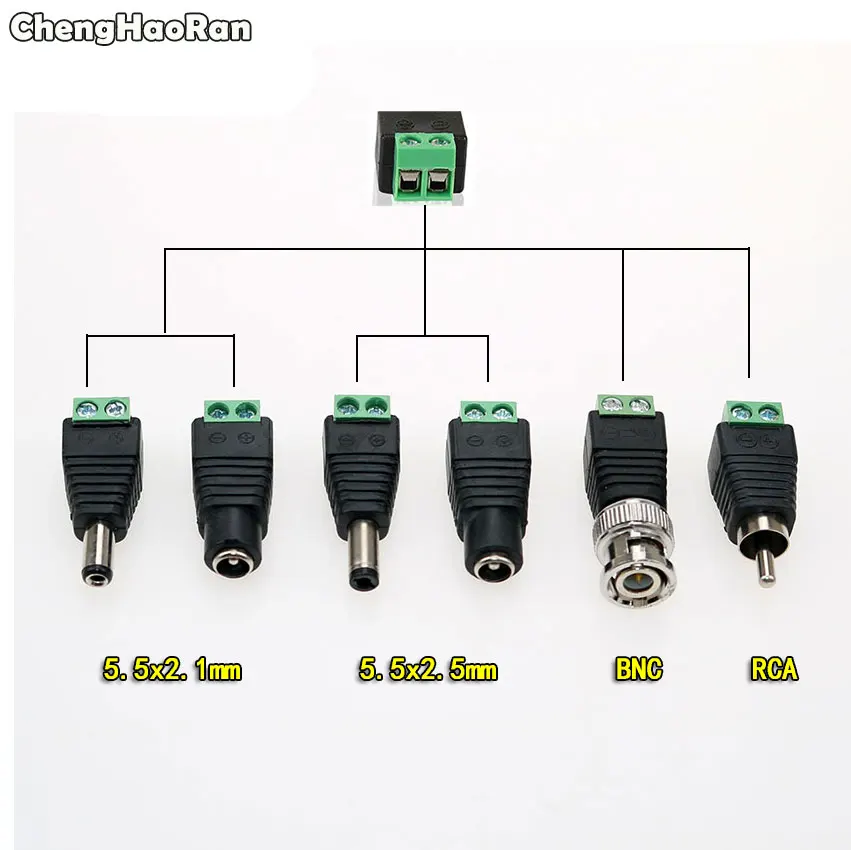 

ChengHaoRan 5.5x2.1mm 5.5x2.5mm DC Male&Female Plug Connector Power Supply Jack Adapter BNC for CCTV Camera LED Strip Lamp Light