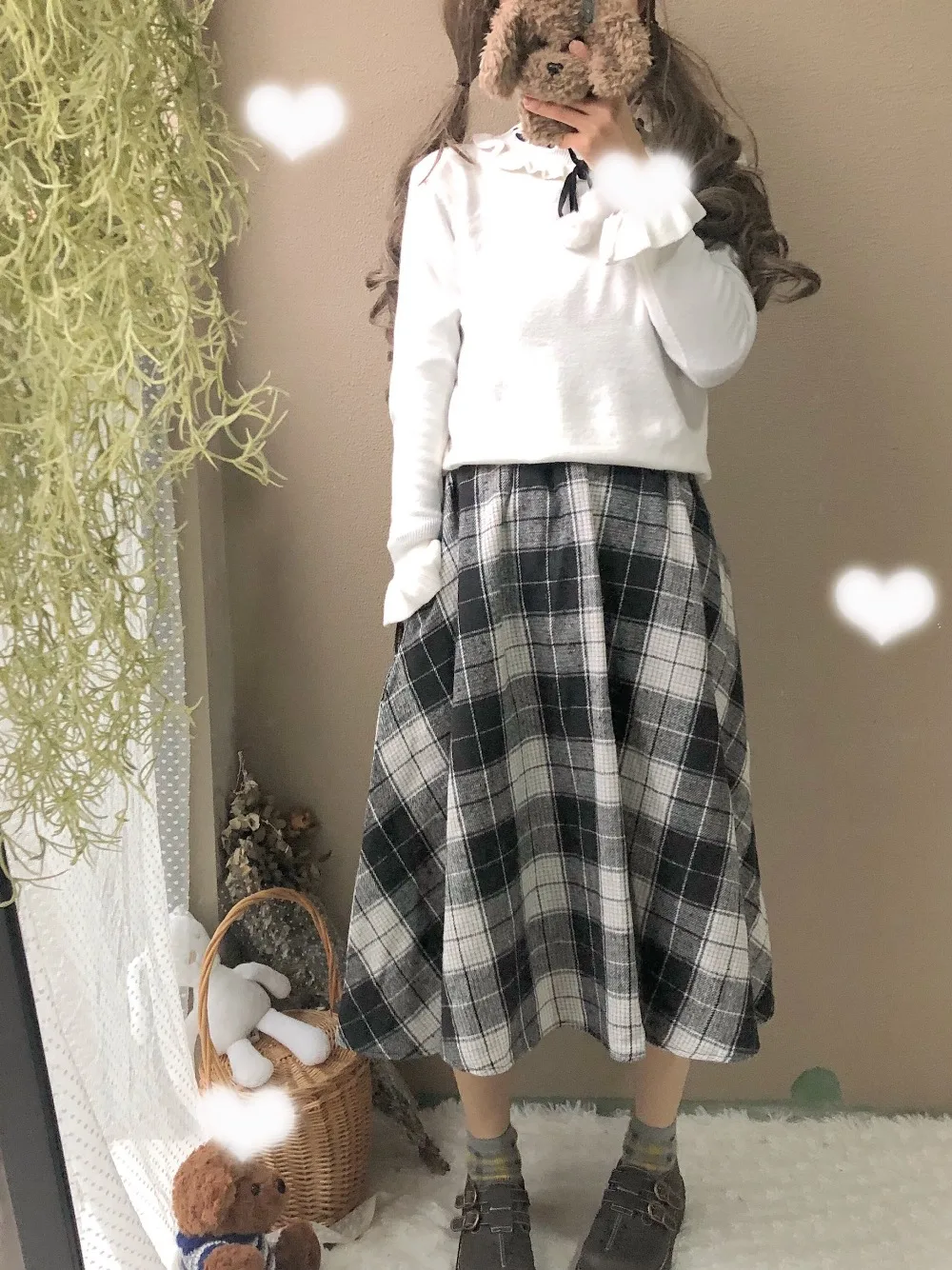 Женские юбки Повседневные женские Kawaii Ulzzang свободные винтажные шерстяные клетчатые юбки женские корейские кнопки для женщин панк длинные ретро