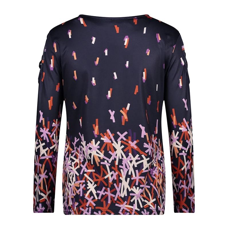 Romantichut Casual Fashion Firework Print blouse Tops Plus Size Hollow Out Shoulder Long Sleeve Tee 2018 Women |