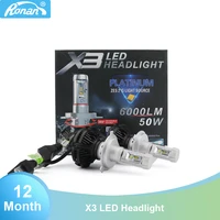 x3 led car headlight h1 h4 h7 6000lm 50w bulb for car retrofit