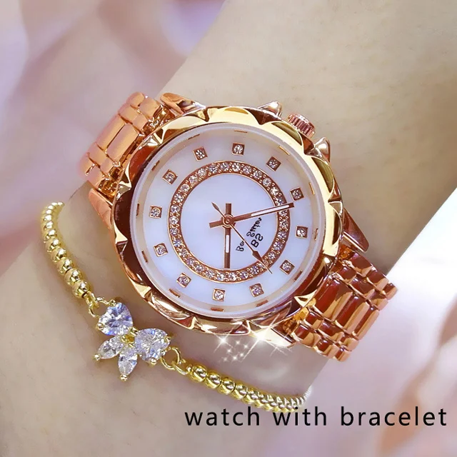 rose with bracelet Diamond Women Luxury Brand Watch Rhinestone Elegant Ladies Watches Gold Clock Wrist Watches For Women relogio feminino - Цвет: rose with bracelet
