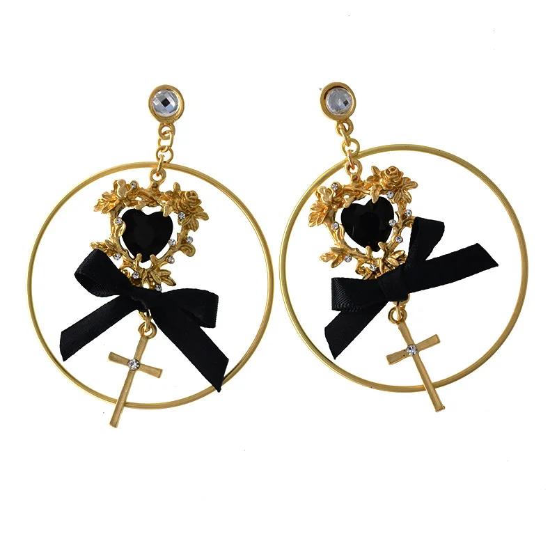 

Fashion Circle Round Hoop Earrings Women Gold Color Heart Angle Cross Crystal Hiphop Brincos Boho Jewelry Gifts