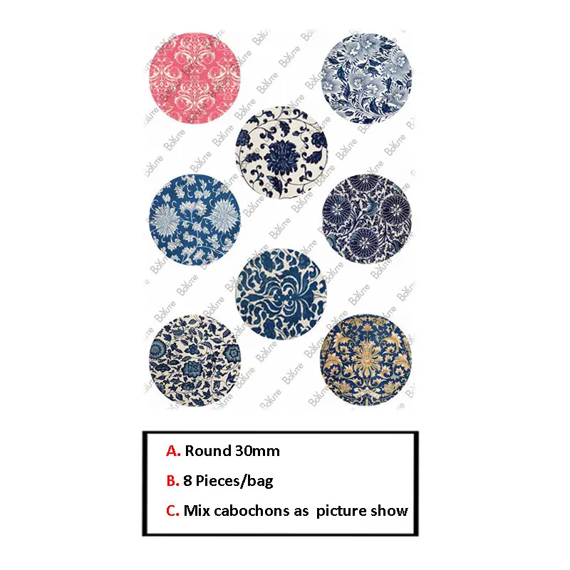 30MM 8Pieces B BoYuTe круглый 8 10, 12, 14, 15, 16, 18, 20, 25 30 мм Цветок Круглый Кабошон Винтаж ручной работы изображение Стекло Кабошон Выводы - Цвет: 30MM 8Pieces B