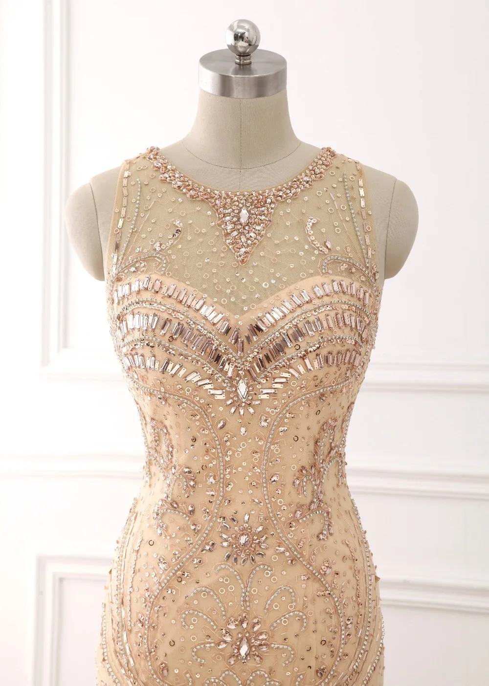 CloverBridal Иллюзия цветные цвета шампанского с рукавами ornes de beads sirene robe semree Long 2017 balayer