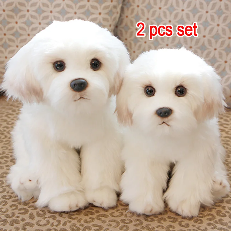 Белый 2 шт. Bichon Frise настоящая жизнь плюшевый милый щенок Мягкая Собака Kawaii пушистая игрушка для малышей кукла подарок на день рождения для детей дропшиппинг - Цвет: Белый
